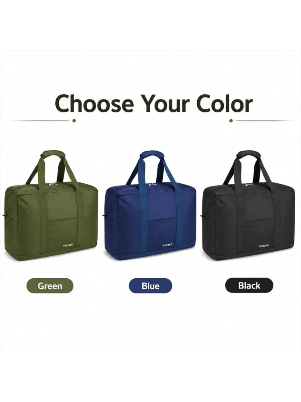 Lightweight Foldable Travel Duffle Bag with Trolley Sleeve, 40L Capacity, Army
